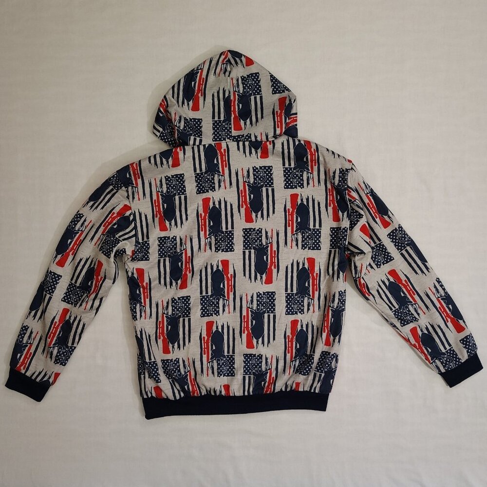 Canyon Creek Hooded Sweatshirt Sz Medium Deer Huning American Flag Sherpa Lining - Picture 2 of 16